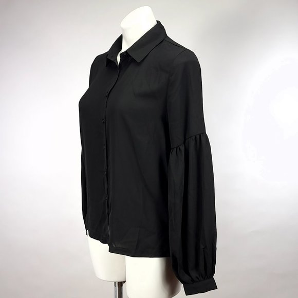 Free Generation Los Angeles Women's Balloon Sleeve Semi-Sheer Button Fro… - Picture 2 of 7